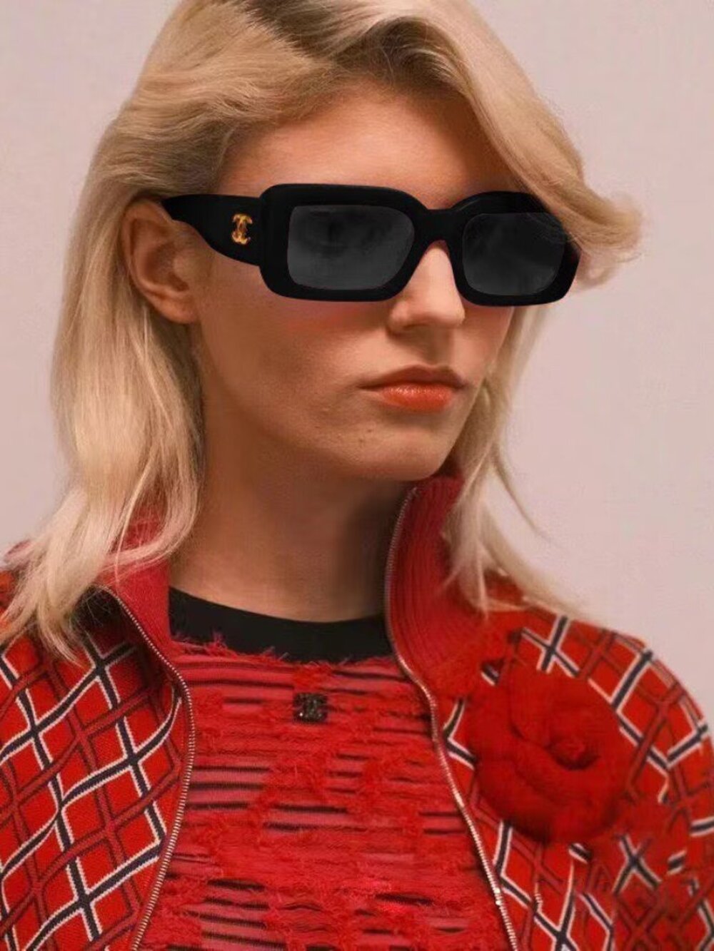 Chanel Rectangular Sunglasses Black Acetate Gold CC Logo